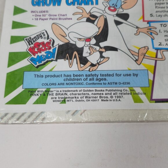Pinky And The Brain 1997 Wendys Kids Meal Paint With Water Grow Chart - Picture 2 of 4